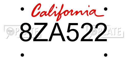 8ZA522 California License Plate
