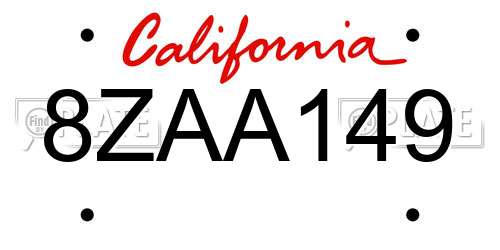 8ZAA149 California License Plate