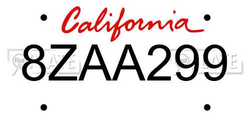 8ZAA299 California License Plate