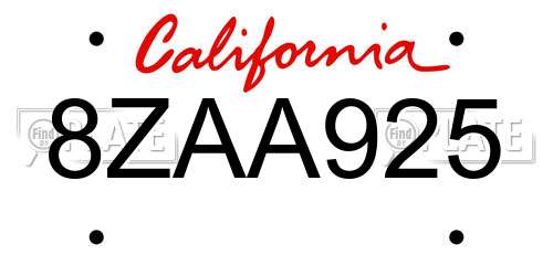8ZAA925 California License Plate