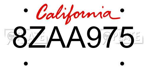 8ZAA975 California License Plate