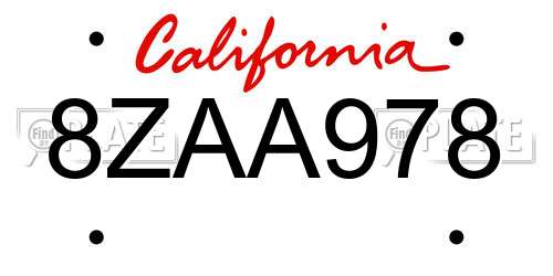 8ZAA978 California License Plate