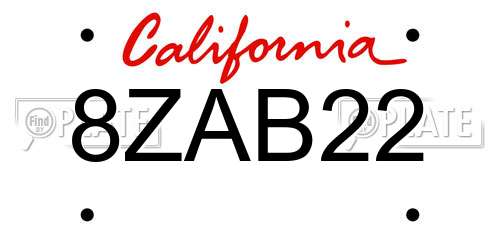 8ZAB22 California License Plate