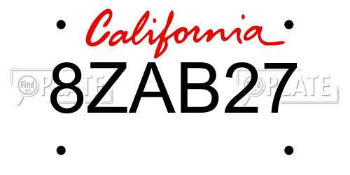 8ZAB27 California License Plate