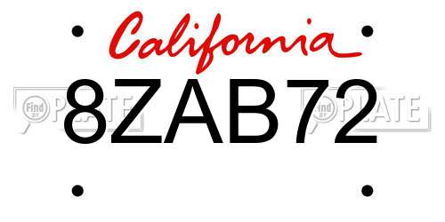 8ZAB72 California License Plate
