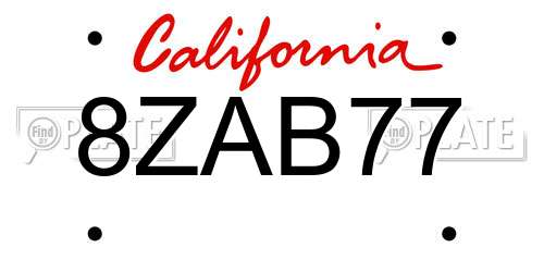 8ZAB77 California License Plate