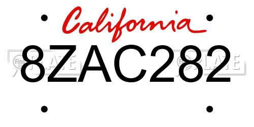 8ZAC282 California License Plate
