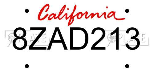 8ZAD213 California License Plate