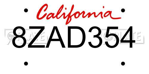 8ZAD354 California License Plate