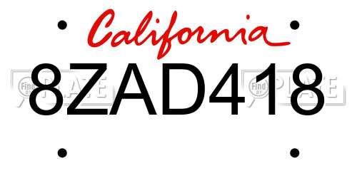 8ZAD418 California License Plate