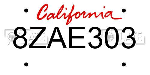 8ZAE303 California License Plate