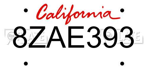 8ZAE393 California License Plate