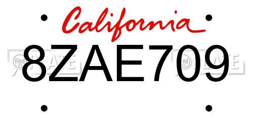 8ZAE709 California License Plate