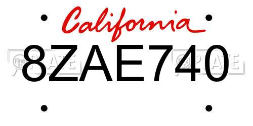 8ZAE740 California License Plate