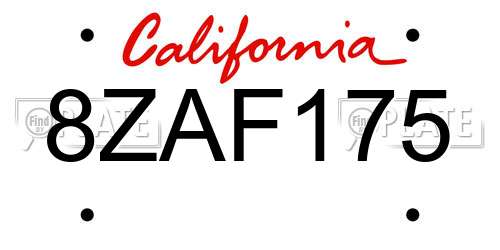 8ZAF175 California License Plate