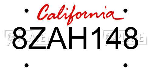 8ZAH148 California License Plate