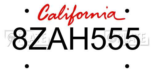 8ZAH555 California License Plate