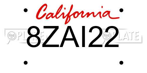 8ZAI22 California License Plate