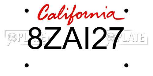 8ZAI27 California License Plate