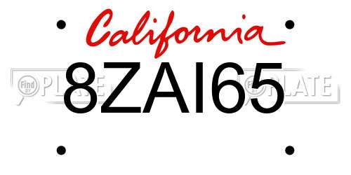 8ZAI65 California License Plate