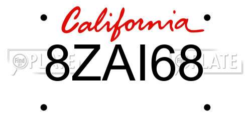 8ZAI68 California License Plate
