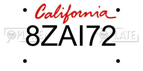 8ZAI72 California License Plate