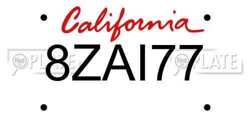 8ZAI77 California License Plate