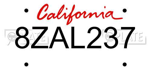 8ZAL237 California License Plate