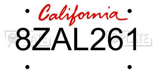 8ZAL261 California License Plate