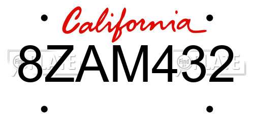8ZAM432 California License Plate