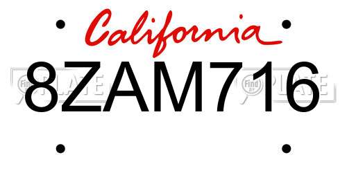 8ZAM716 California License Plate