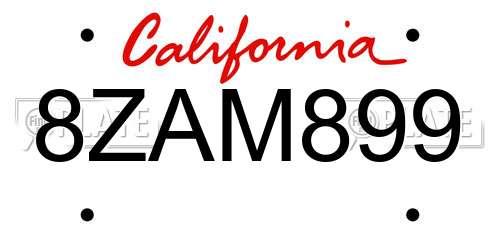8ZAM899 California License Plate