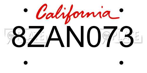 8ZAN073 California License Plate