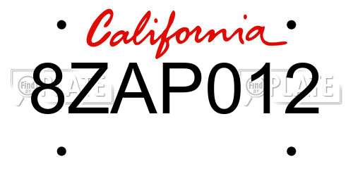 8ZAP012 California License Plate