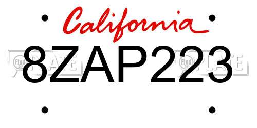 8ZAP223 California License Plate