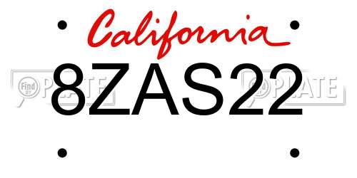 8ZAS22 California License Plate