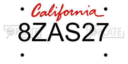8ZAS27 California License Plate