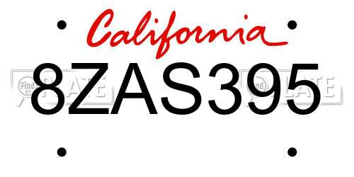 8ZAS395 California License Plate