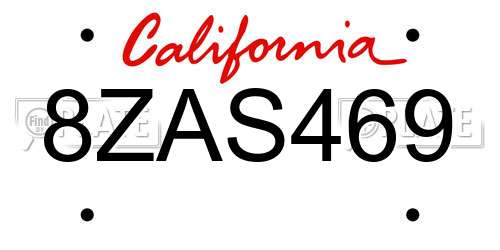 8ZAS469 California License Plate