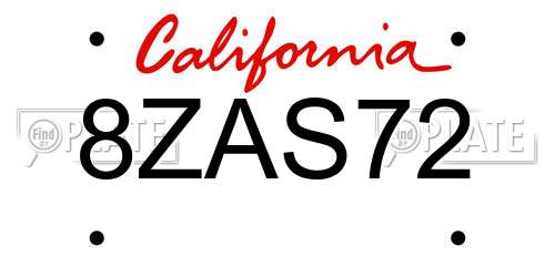 8ZAS72 California License Plate