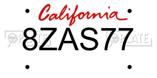 8ZAS77 California License Plate