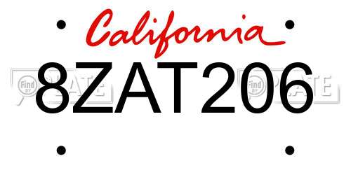 8ZAT206 California License Plate