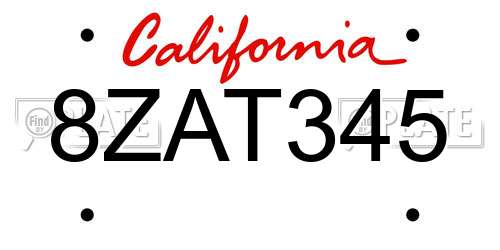 8ZAT345 California License Plate