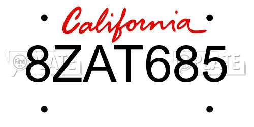 8ZAT685 California License Plate