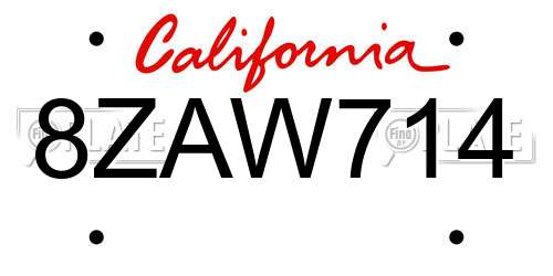 8ZAW714 California License Plate