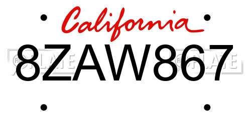 8ZAW867 California License Plate