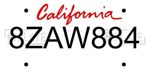 8ZAW884 California License Plate
