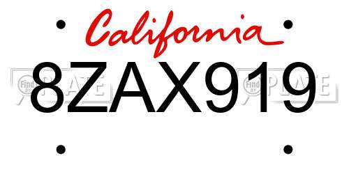 8ZAX919 California License Plate