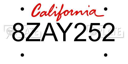 8ZAY252 California License Plate