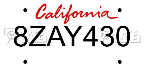 8ZAY430 California License Plate